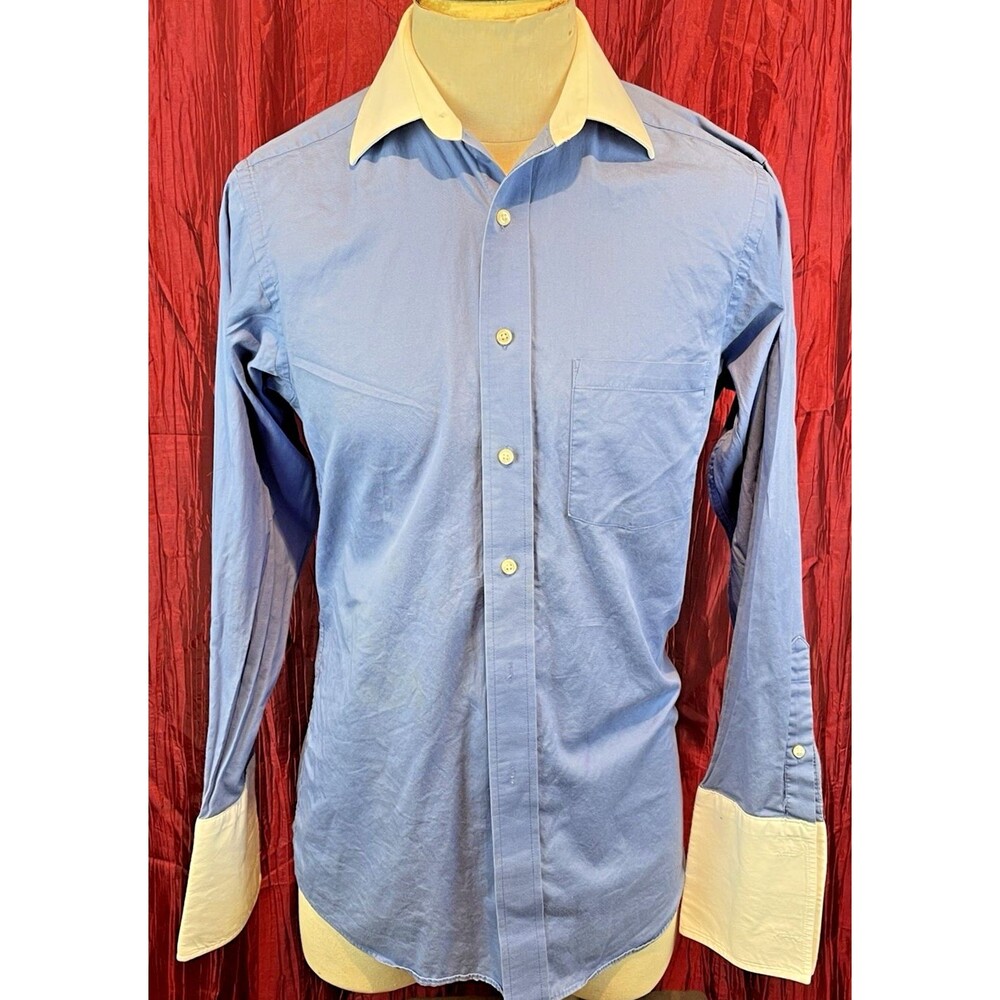 Donald Trump Blue Cotton Dress Shirt Contrasting White Collar/Fr Cuffs 15x32/33